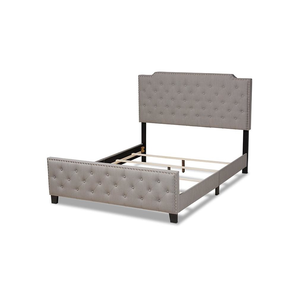 Transitional Grey Fabric Upholstered Button Tufted King Size Panel Bed. Picture 3