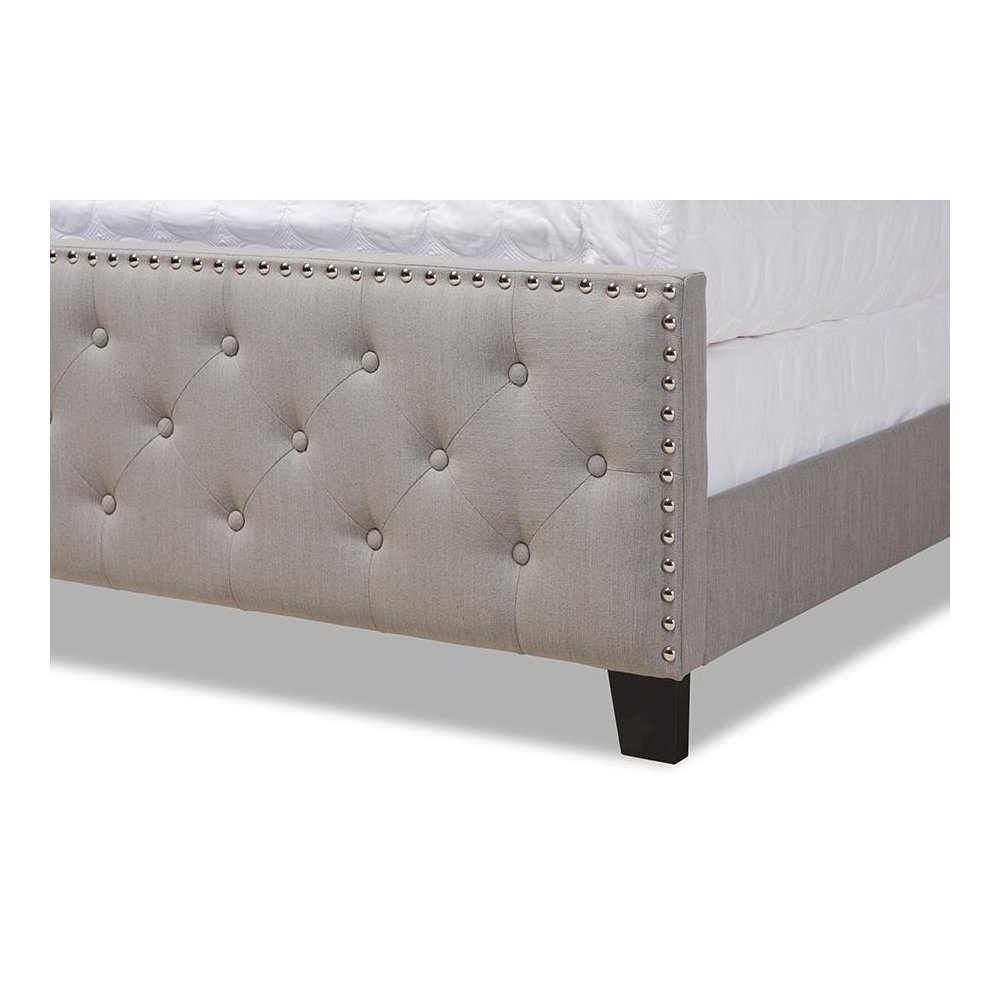 Transitional Grey Fabric Upholstered Button Tufted King Size Panel Bed. Picture 5