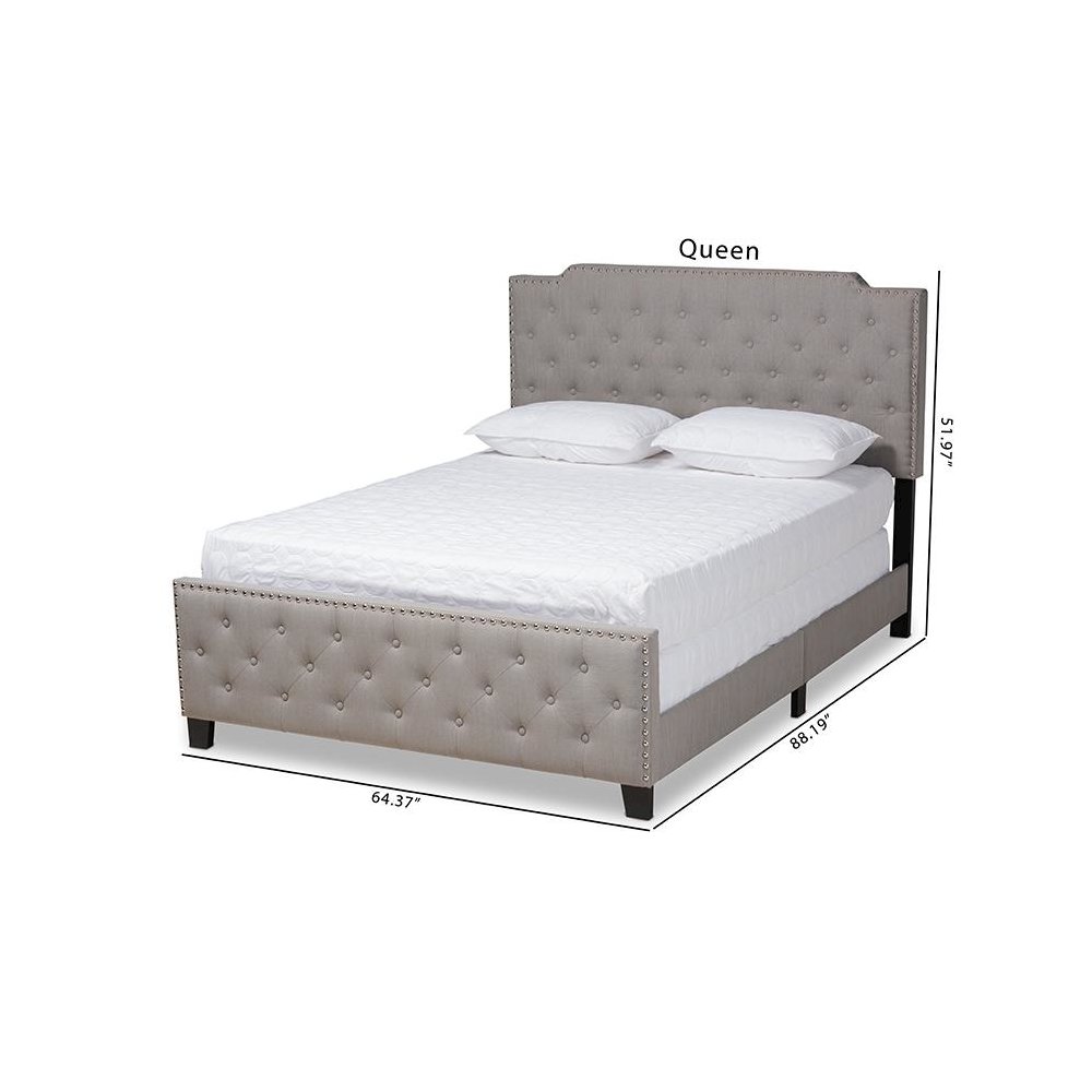 Transitional Grey Fabric Upholstered Button Tufted King Size Panel Bed. Picture 9