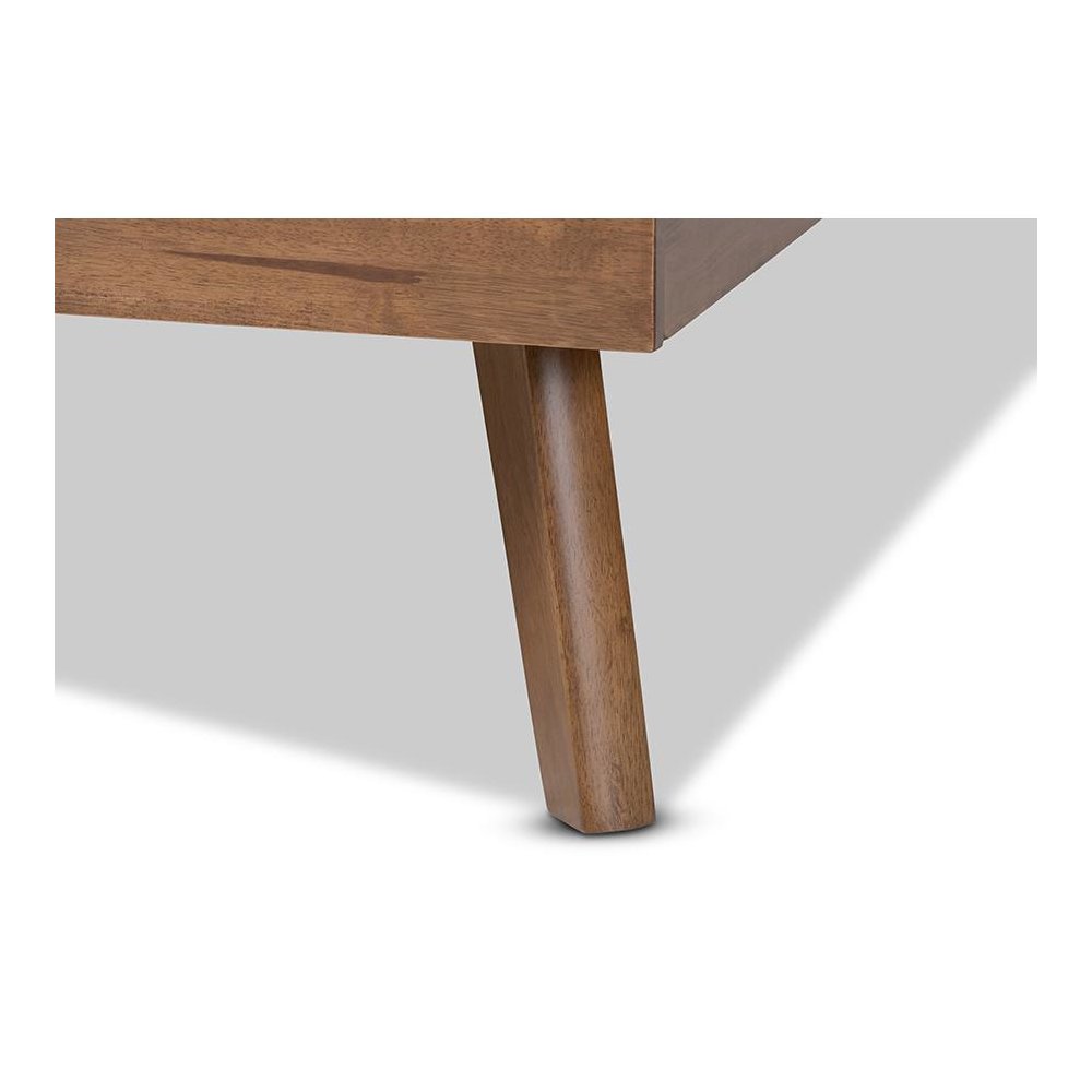 Light Grey Fabric Upholstered Walnut Brown Finished Wood King Size Platform Bed. Picture 5