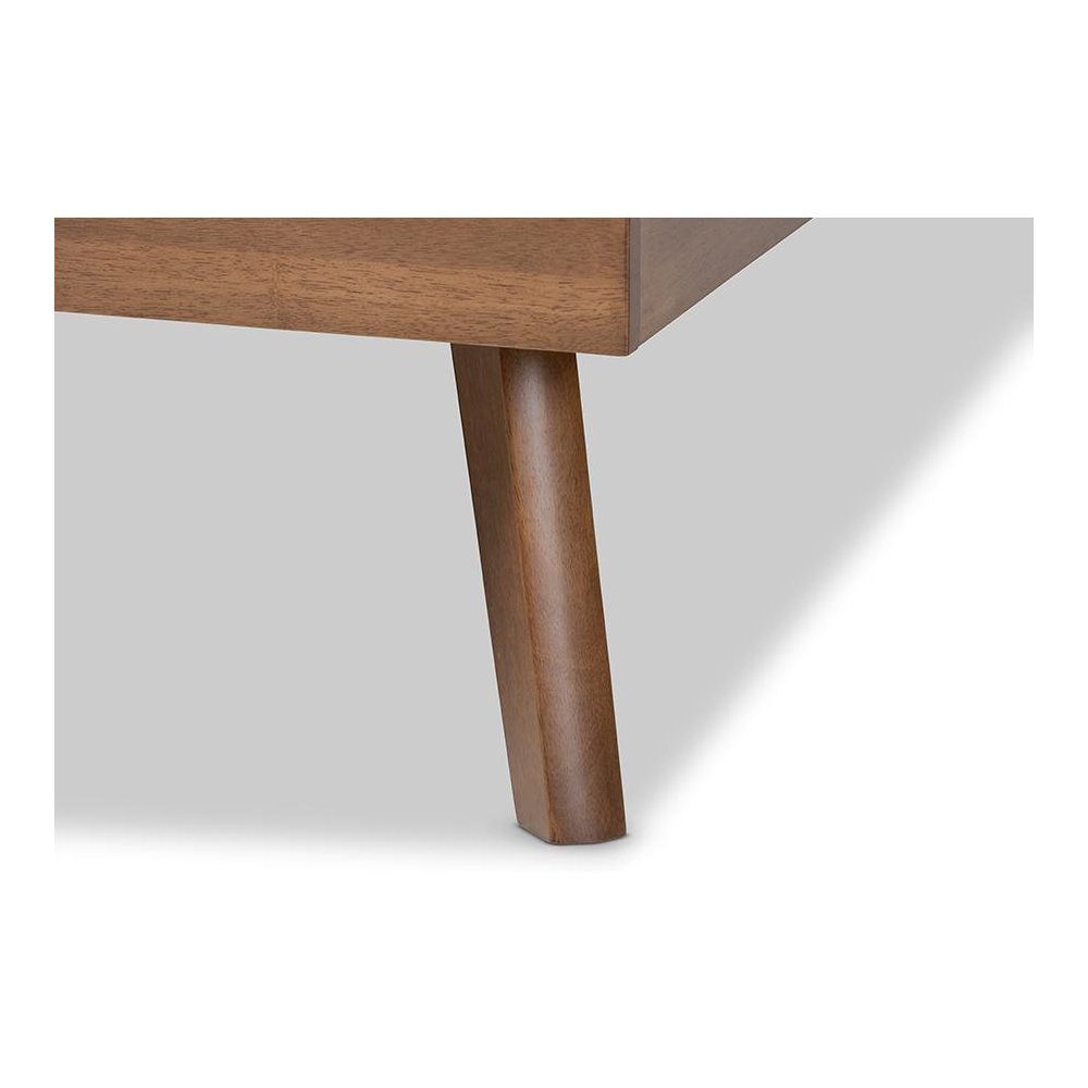 Dark Grey Fabric Upholstered Walnut Brown Finished Wood King Size Platform Bed. Picture 5