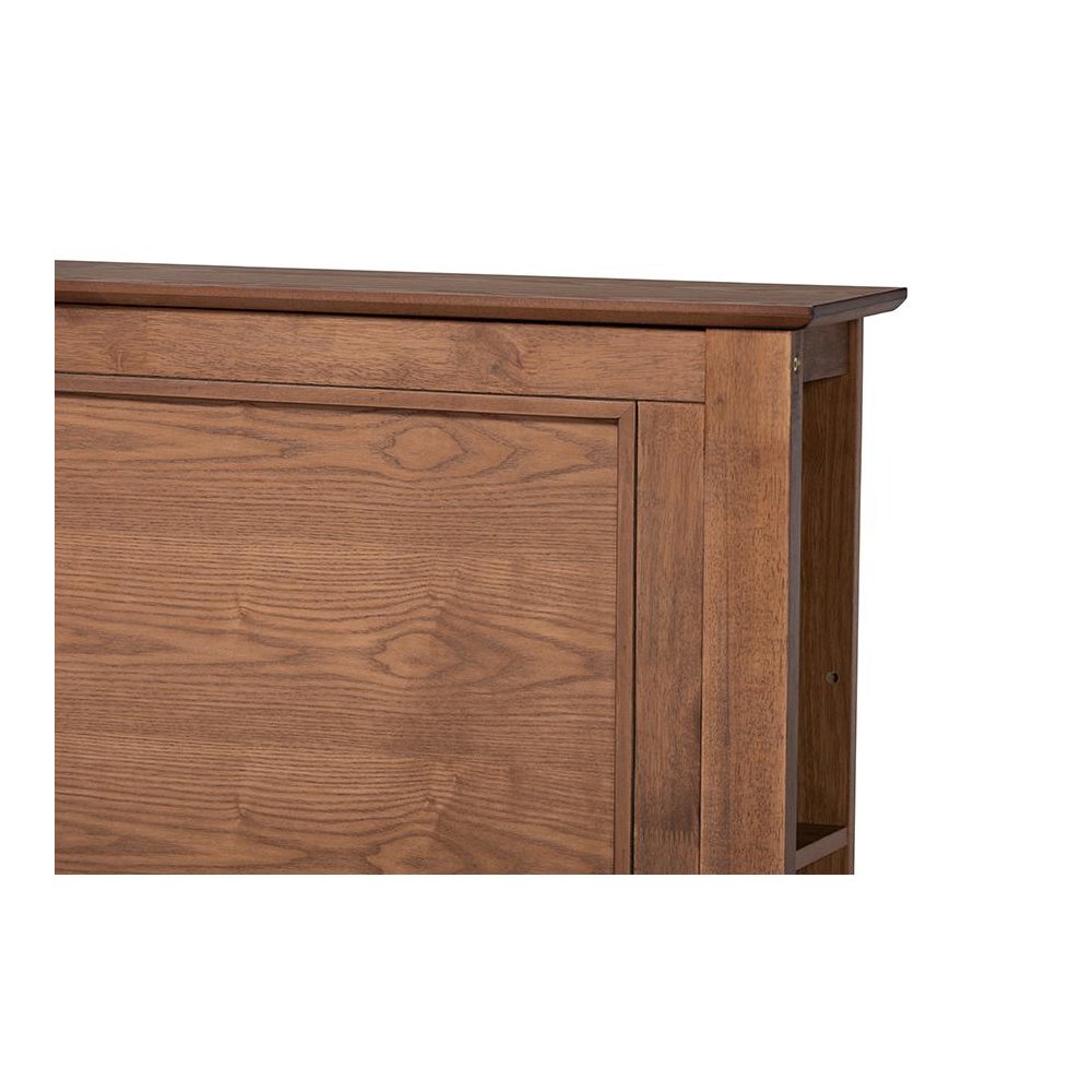 Walnut Brown Finished Wood King Size Platform Storage Bed with Built-In Shelves. Picture 4
