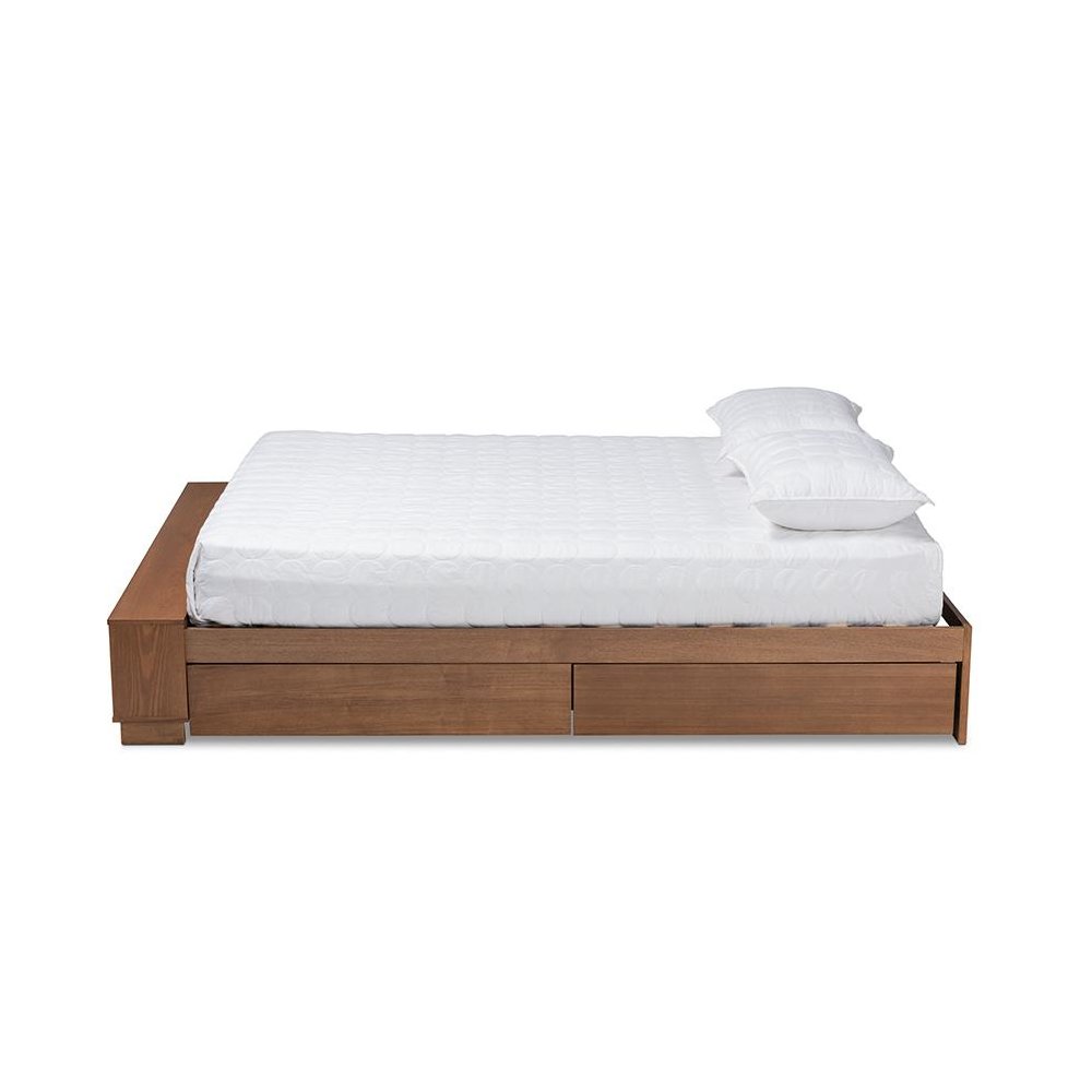 Walnut Brown Finished Wood King Size Platform Bed with Built-In Shelves. Picture 3