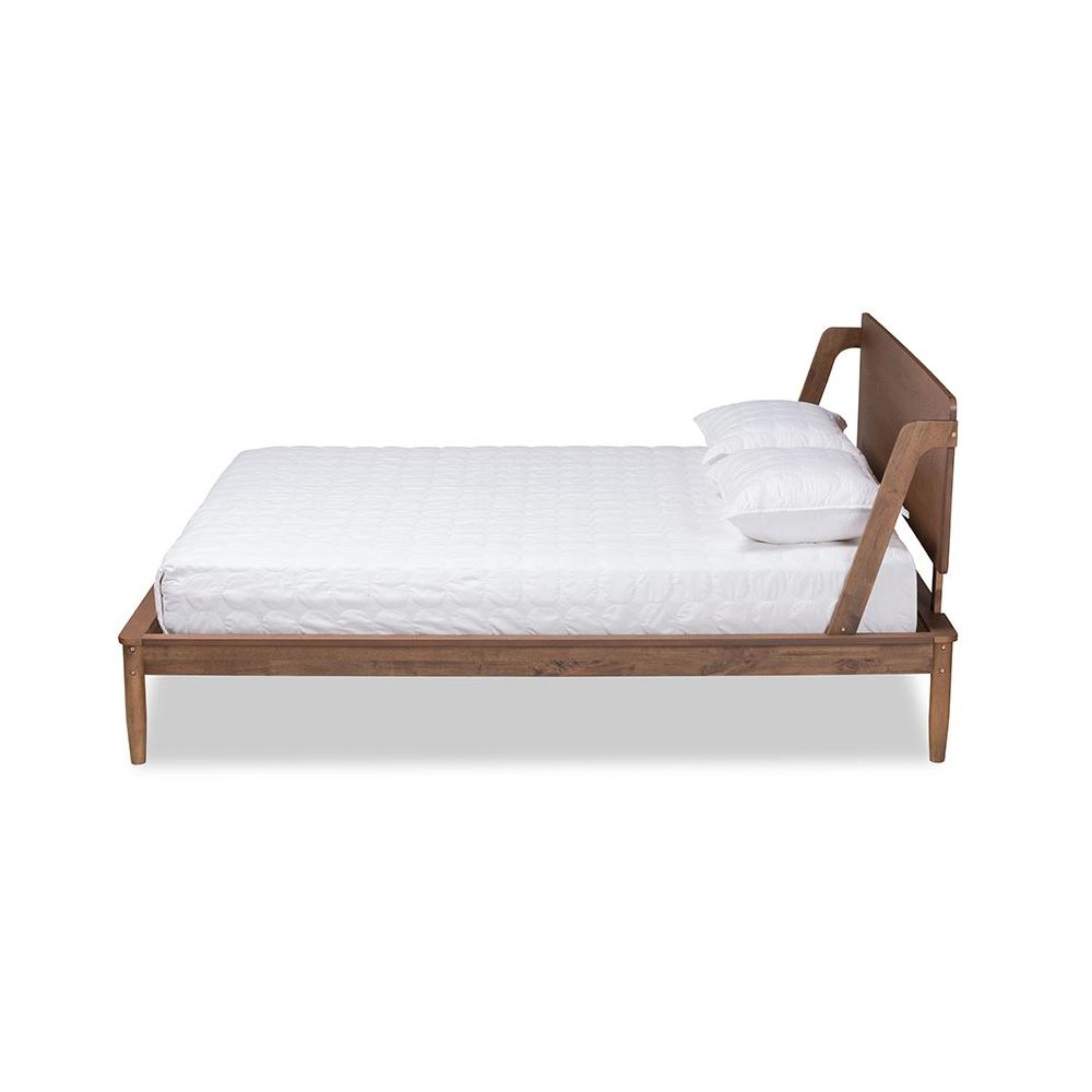 Sadler Mid-Century Modern Ash Walnut Brown Finished Wood King Size Platform Bed. Picture 2