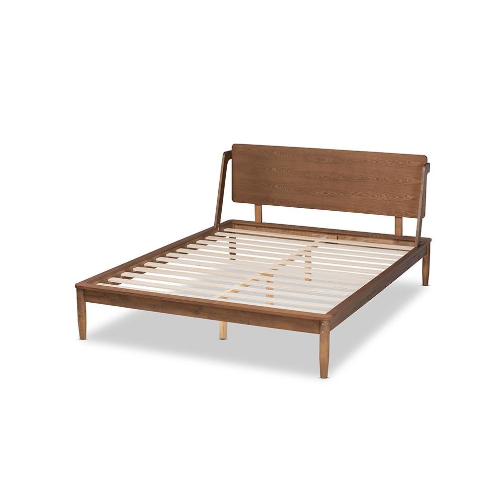 Sadler Mid-Century Modern Ash Walnut Brown Finished Wood King Size Platform Bed. Picture 3