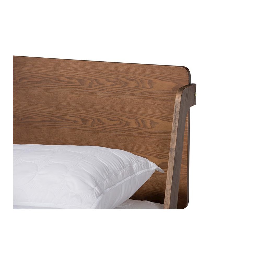 Sadler Mid-Century Modern Ash Walnut Brown Finished Wood King Size Platform Bed. Picture 4