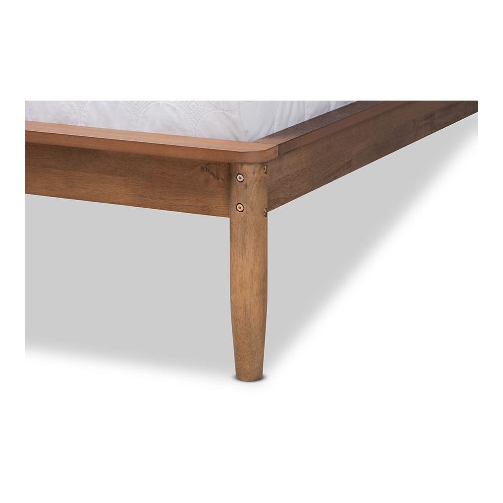 Sadler Mid-Century Modern Ash Walnut Brown Finished Wood King Size Platform Bed. Picture 5