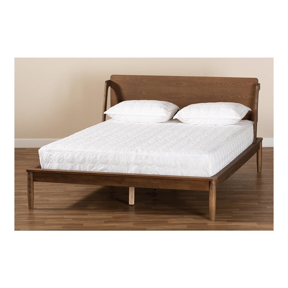 Sadler Mid-Century Modern Ash Walnut Brown Finished Wood King Size Platform Bed. Picture 7