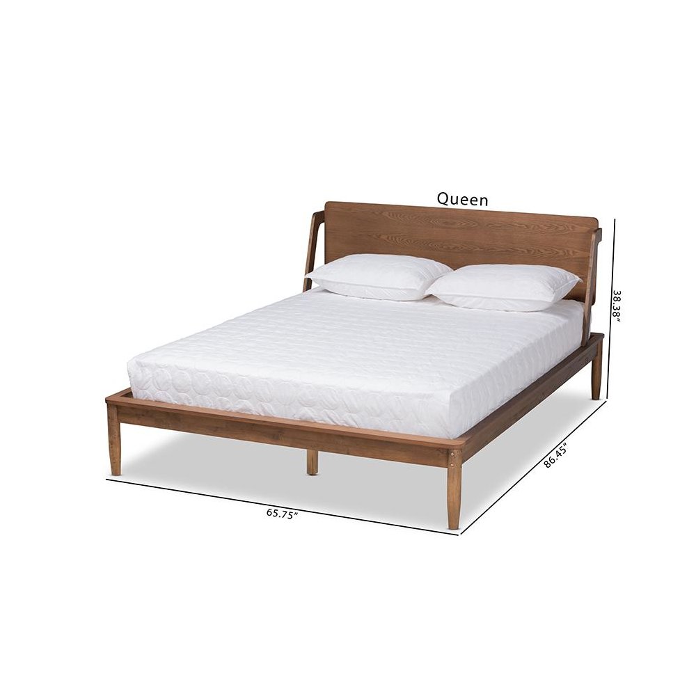 Sadler Mid-Century Modern Ash Walnut Brown Finished Wood King Size Platform Bed. Picture 9