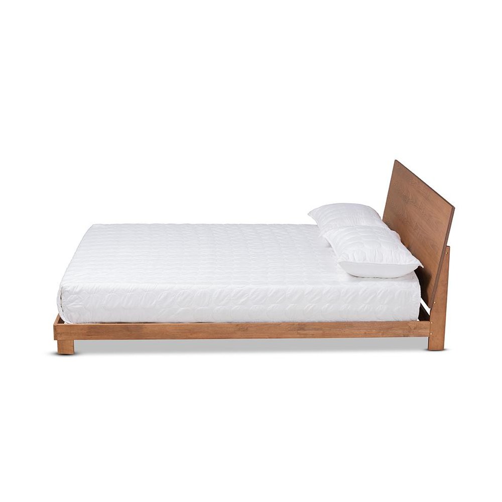 Haines Modern and Contemporary Walnut Brown Finished Wood King Size Platform Bed. Picture 2