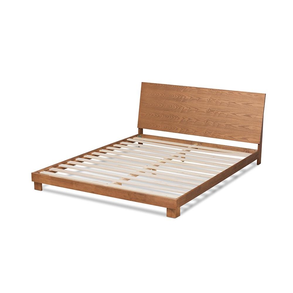Haines Modern and Contemporary Walnut Brown Finished Wood King Size Platform Bed. Picture 3