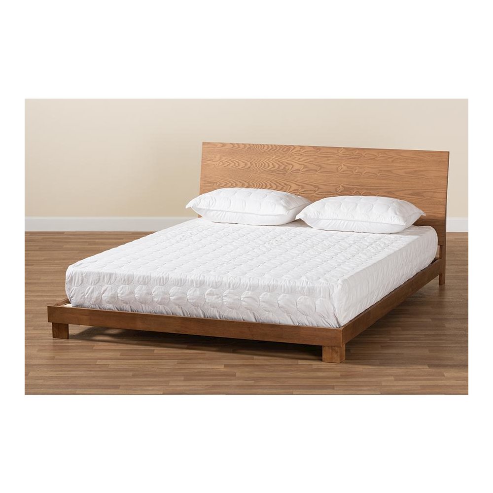 Haines Modern and Contemporary Walnut Brown Finished Wood King Size Platform Bed. Picture 7