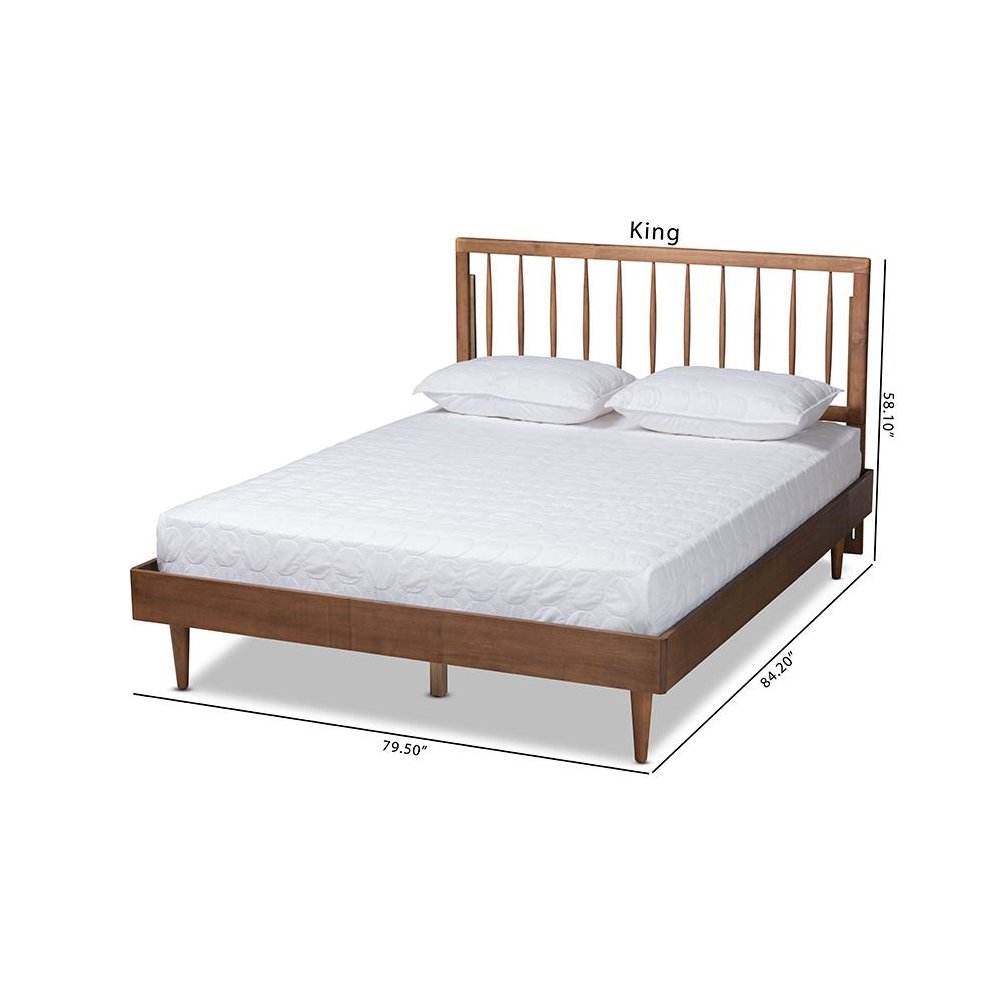 Sora Mid-Century Modern Ash Walnut Finished Wood King Size Platform Bed. Picture 10