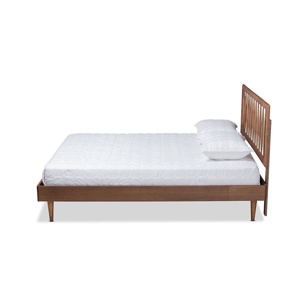 Sora Mid-Century Modern Ash Walnut Finished Wood King Size Platform Bed. Picture 2