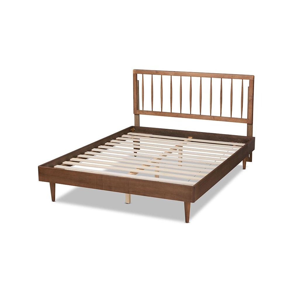 Sora Mid-Century Modern Ash Walnut Finished Wood King Size Platform Bed. Picture 3