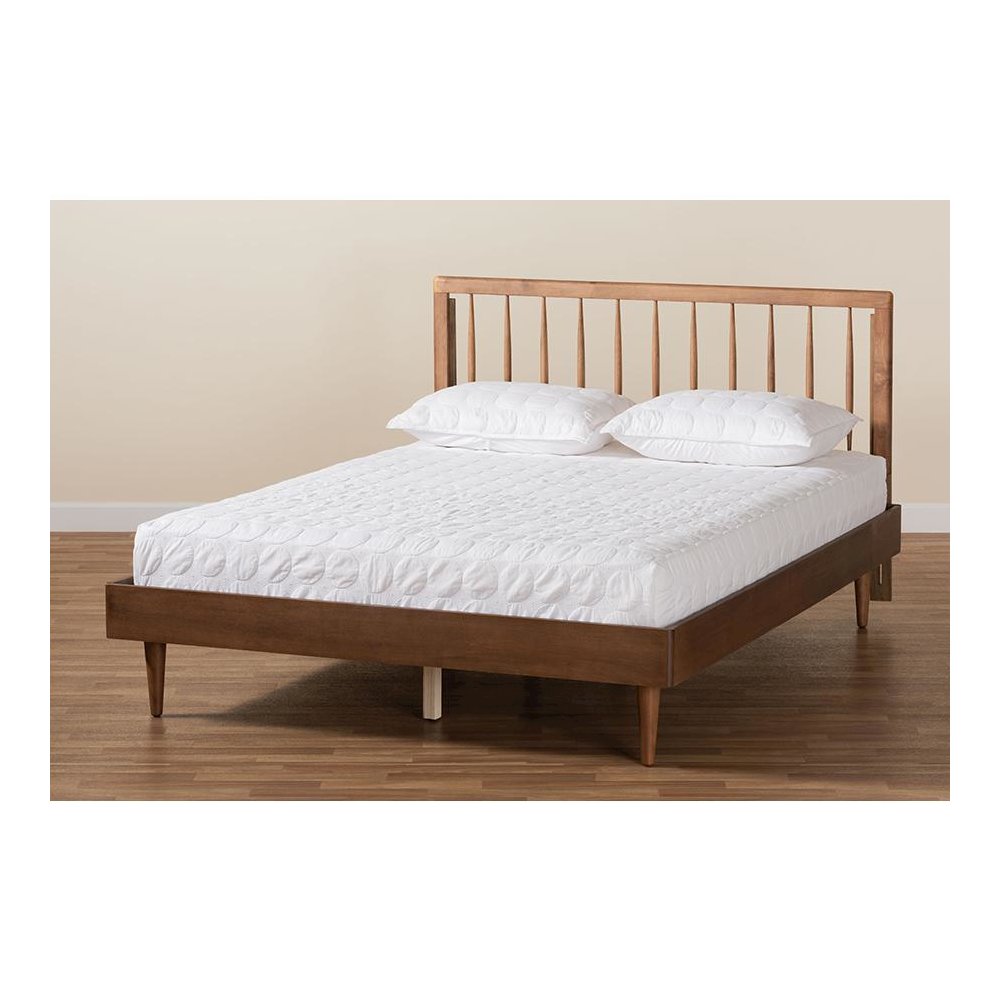 Sora Mid-Century Modern Ash Walnut Finished Wood King Size Platform Bed. Picture 7