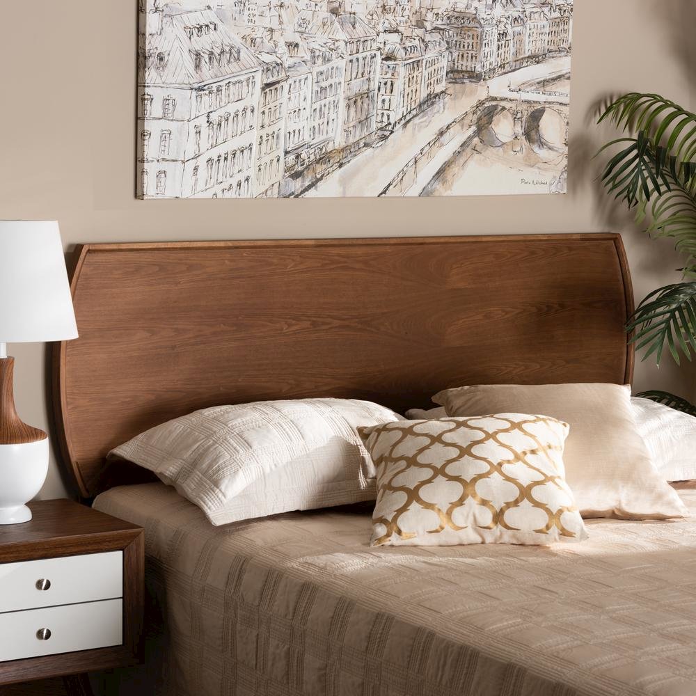 Laurien Mid-Century Modern Ash Walnut Finished Wood Queen Size Headboard. Picture 11