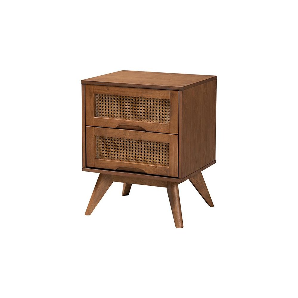Modern Walnut Brown Finished Wood and Woven Rattan King Size 4-Piece Bedroom Set. Picture 4