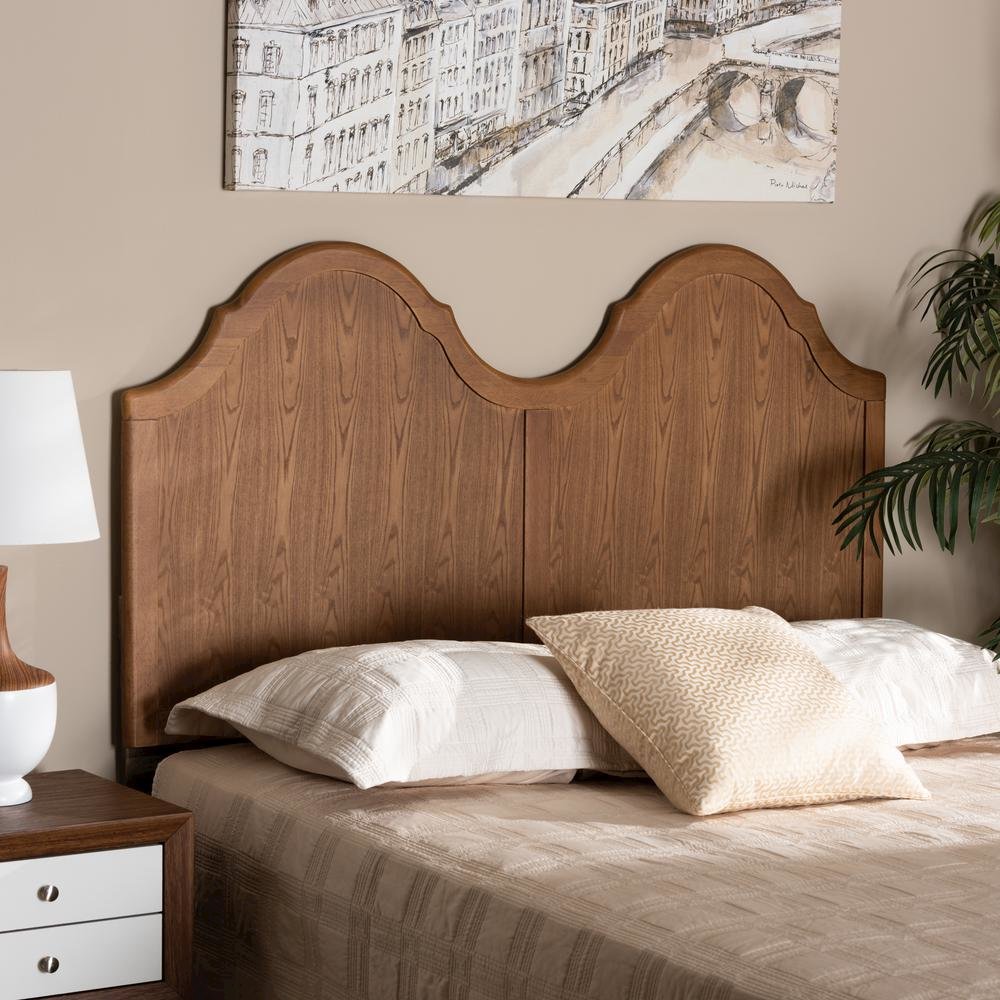Traditional Ash Walnut Finished Wood Queen Size Arched Headboard. Picture 11
