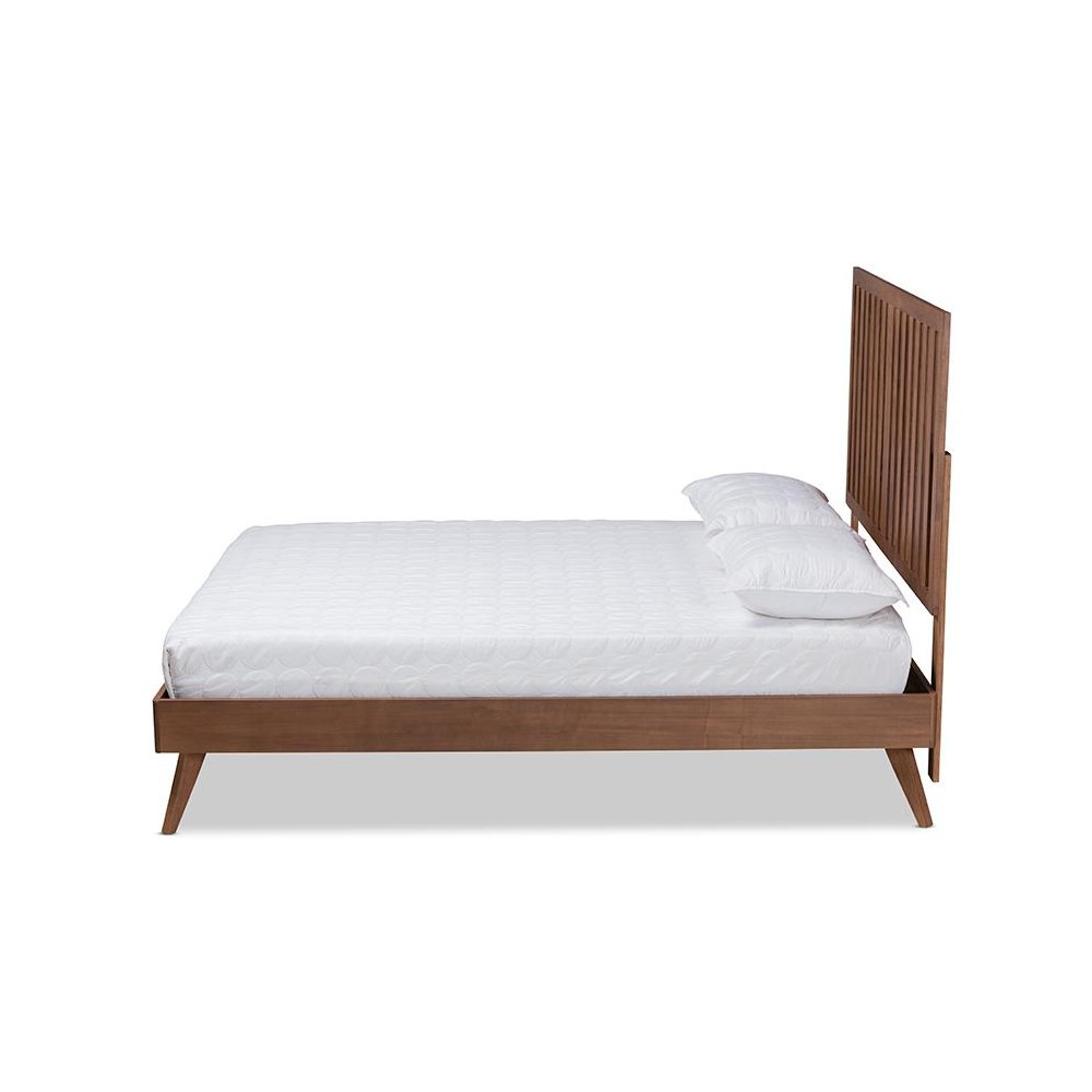 Saki Mid-Century Modern Walnut Brown Finished Wood King Size Platform Bed. Picture 2
