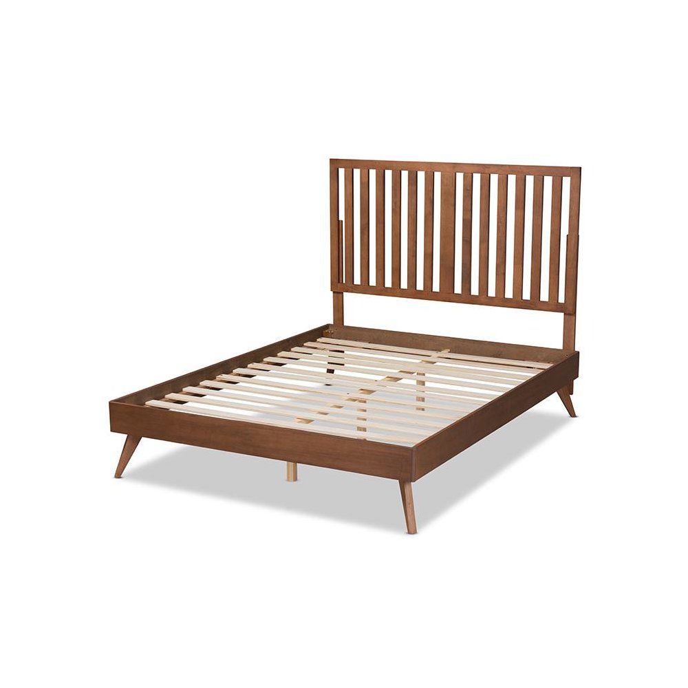 Saki Mid-Century Modern Walnut Brown Finished Wood King Size Platform Bed. Picture 3