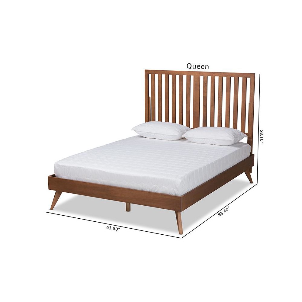 Saki Mid-Century Modern Walnut Brown Finished Wood King Size Platform Bed. Picture 9