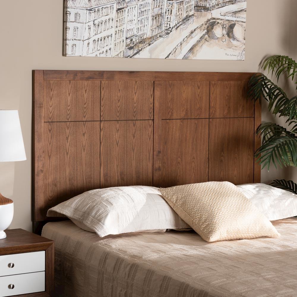 Transitional and Rustic Ash Walnut Finished Wood Queen Size Headboard. Picture 10