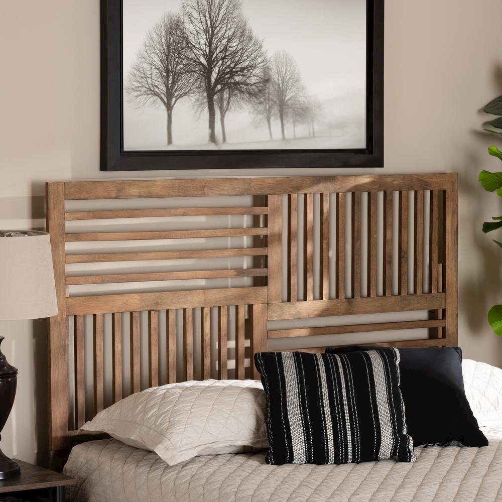 Transitional Ash Walnut Finished Wood Queen Size Headboard. Picture 11