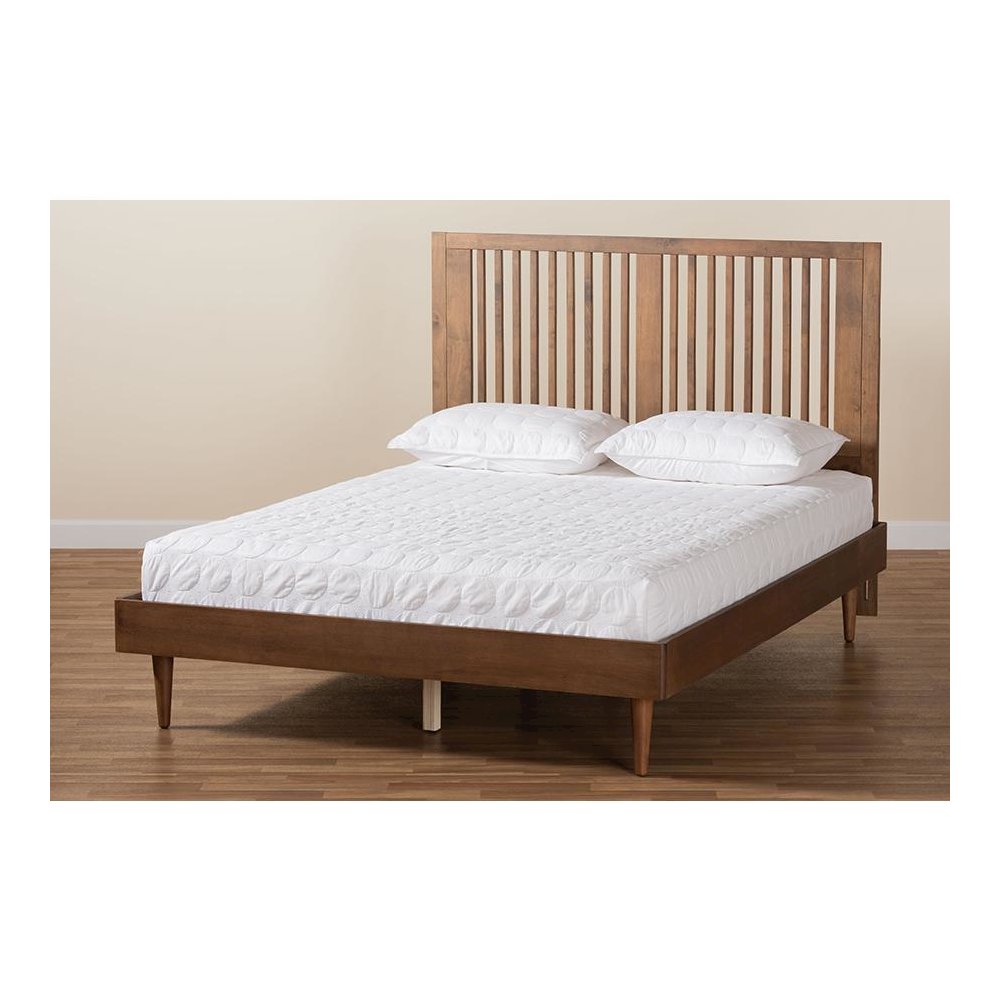 Transitional Ash Walnut Finished Wood King Size Platform Bed. Picture 7