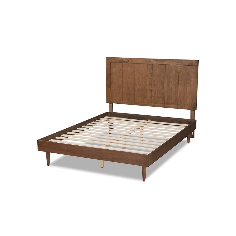 Transitional Ash Walnut Finished Wood King Size Platform Bed. Picture 3