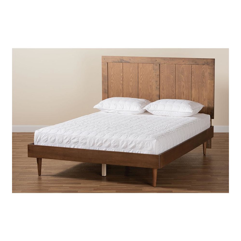 Transitional Ash Walnut Finished Wood King Size Platform Bed. Picture 7