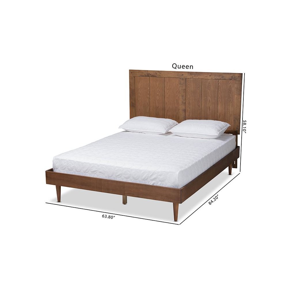 Transitional Ash Walnut Finished Wood King Size Platform Bed. Picture 9