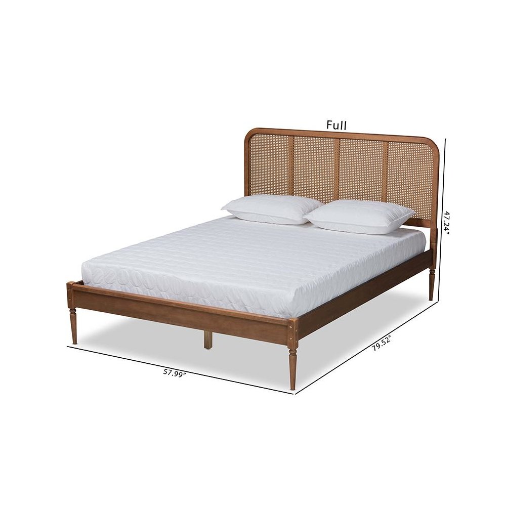 Walnut Brown Finished Wood and Synthetic Rattan King Size Platform Bed. Picture 9