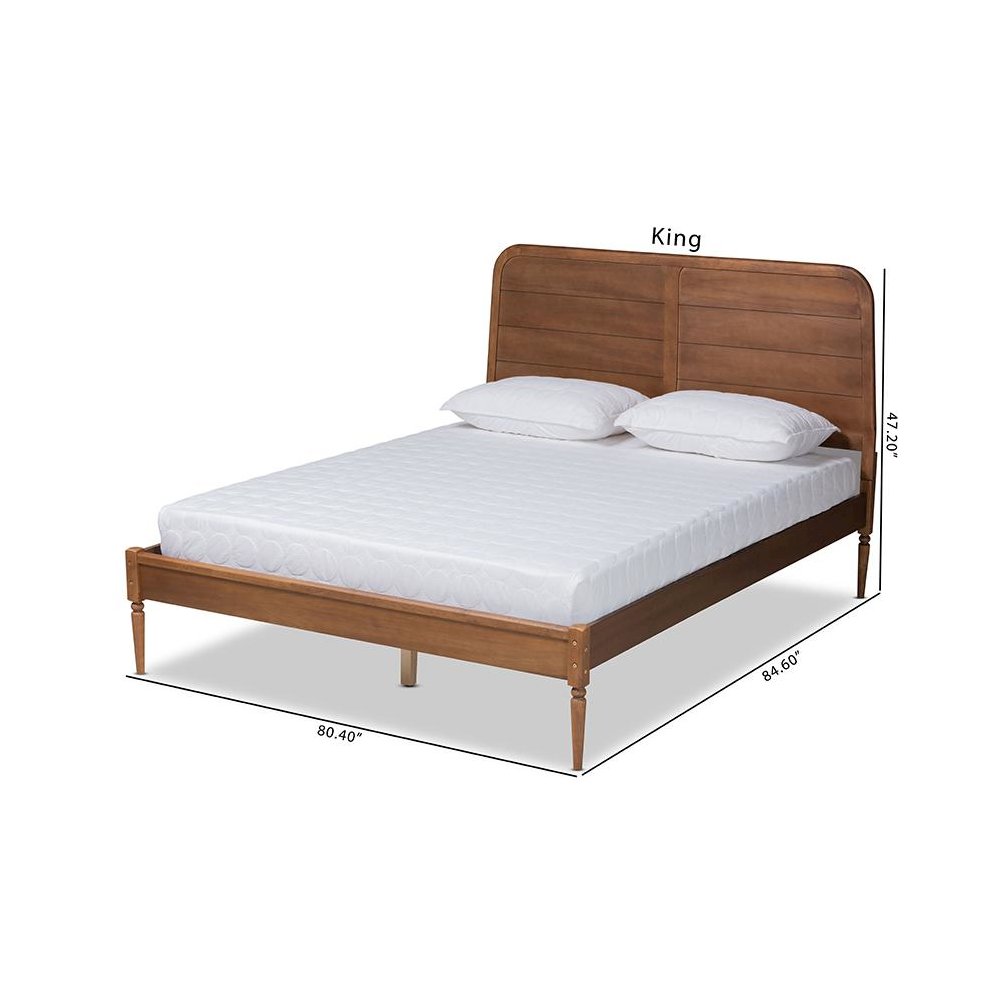 Traditional Walnut Brown Finished Wood King Size Platform Bed. Picture 11