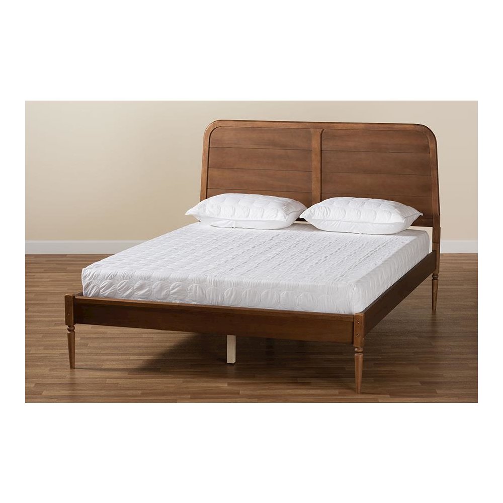 Traditional Walnut Brown Finished Wood King Size Platform Bed. Picture 8