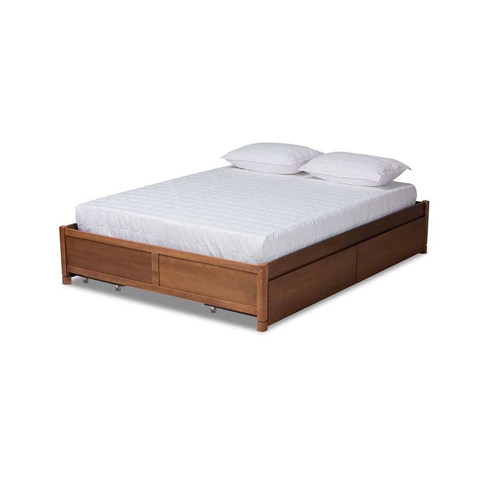 Walnut Brown Finished Wood King Size 4-Drawer Platform Storage Bed Frame. Picture 1