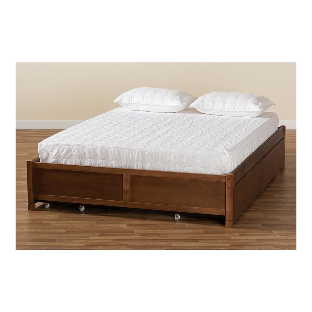 Walnut Brown Finished Wood King Size 4-Drawer Platform Storage Bed Frame. Picture 10