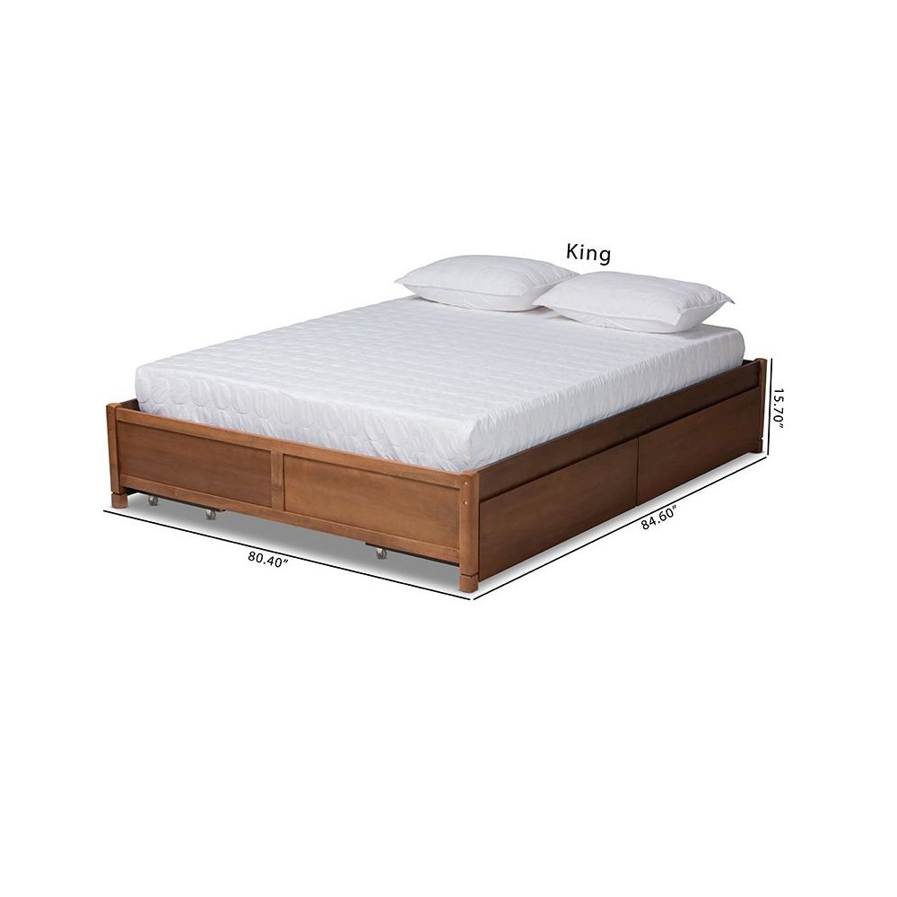 Walnut Brown Finished Wood King Size 4-Drawer Platform Storage Bed Frame. Picture 13