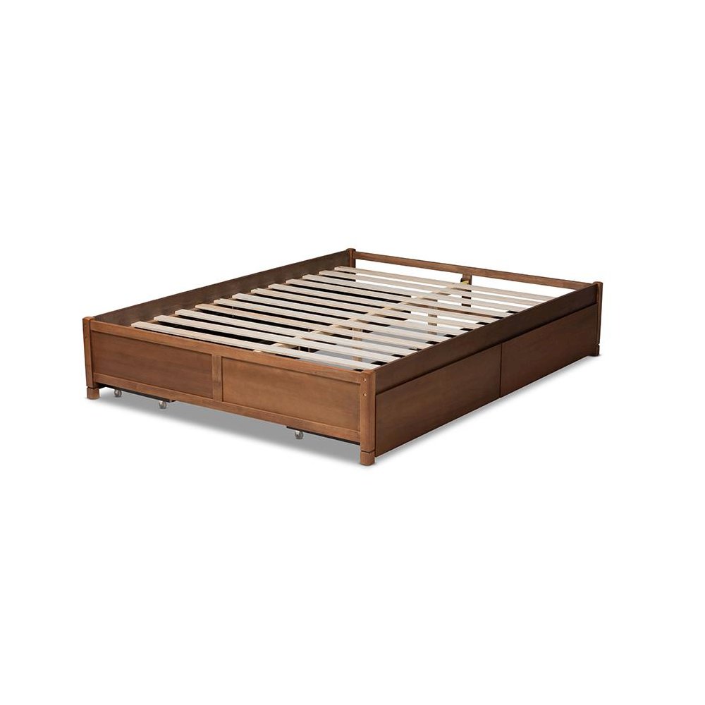 Walnut Brown Finished Wood King Size 4-Drawer Platform Storage Bed Frame. Picture 4