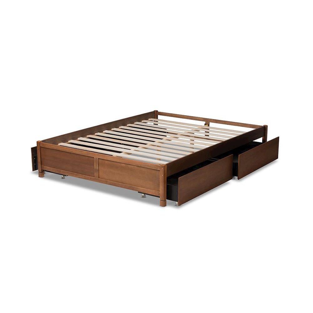 Walnut Brown Finished Wood King Size 4-Drawer Platform Storage Bed Frame. Picture 5