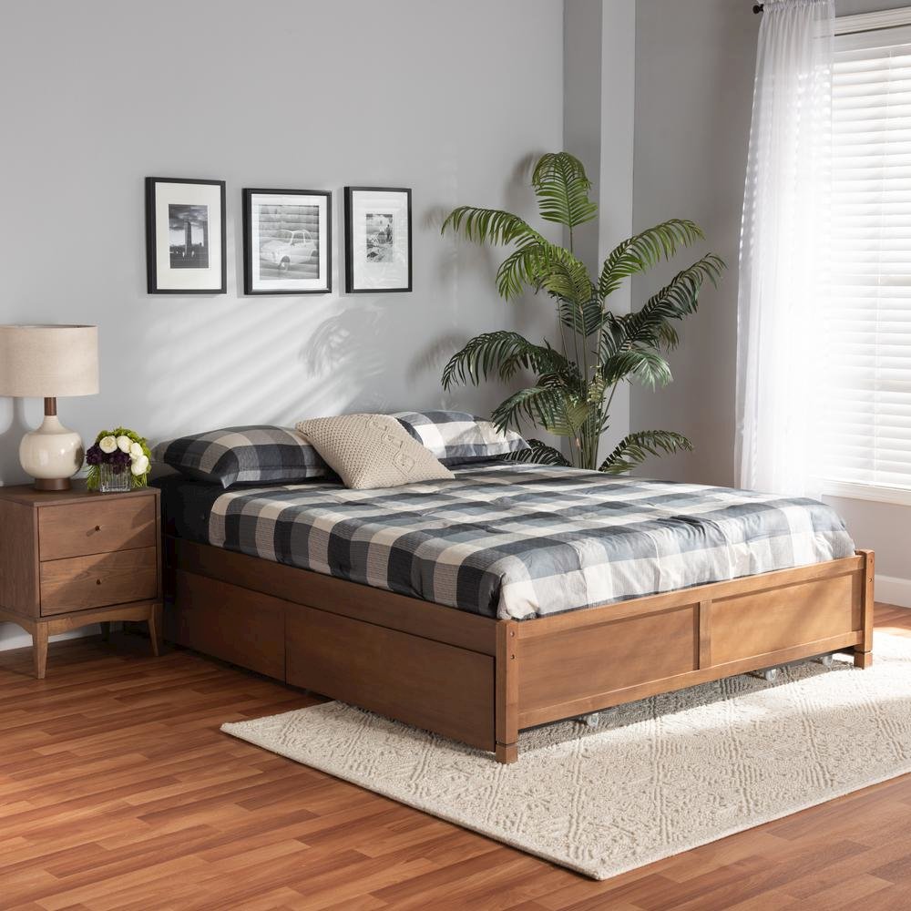 Walnut Brown Finished Wood Queen Size 4-Drawer Platform Storage Bed Frame. Picture 21