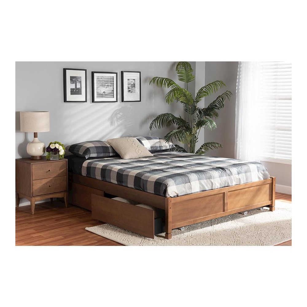 Walnut Brown Finished Wood King Size 4-Drawer Platform Storage Bed Frame. Picture 9