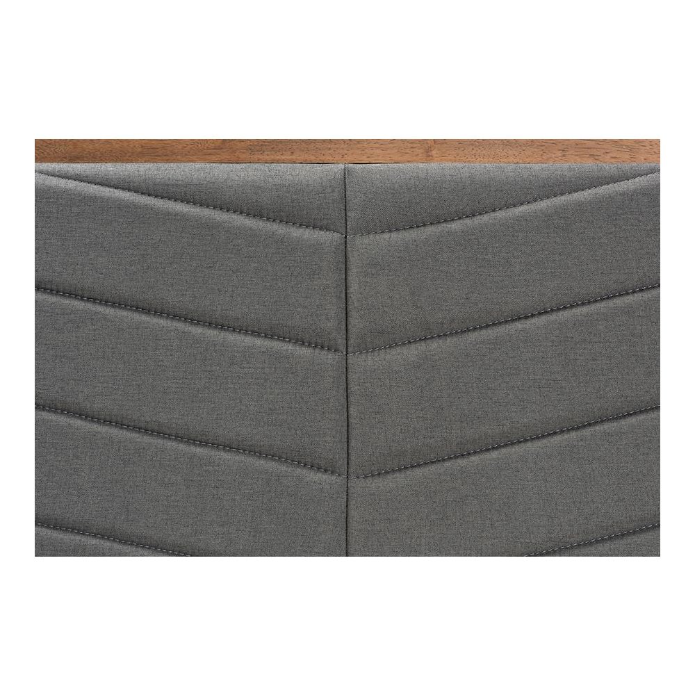 Dark Grey Fabric Upholstered and Walnut Brown Finished Wood Queen Size Headboard. Picture 3