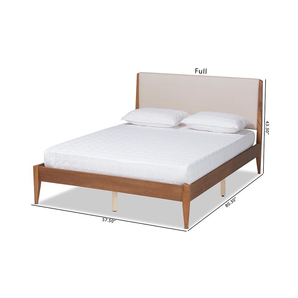 Beige Fabric Upholstered and Walnut Brown Finished Wood King Size Platform Bed. Picture 9