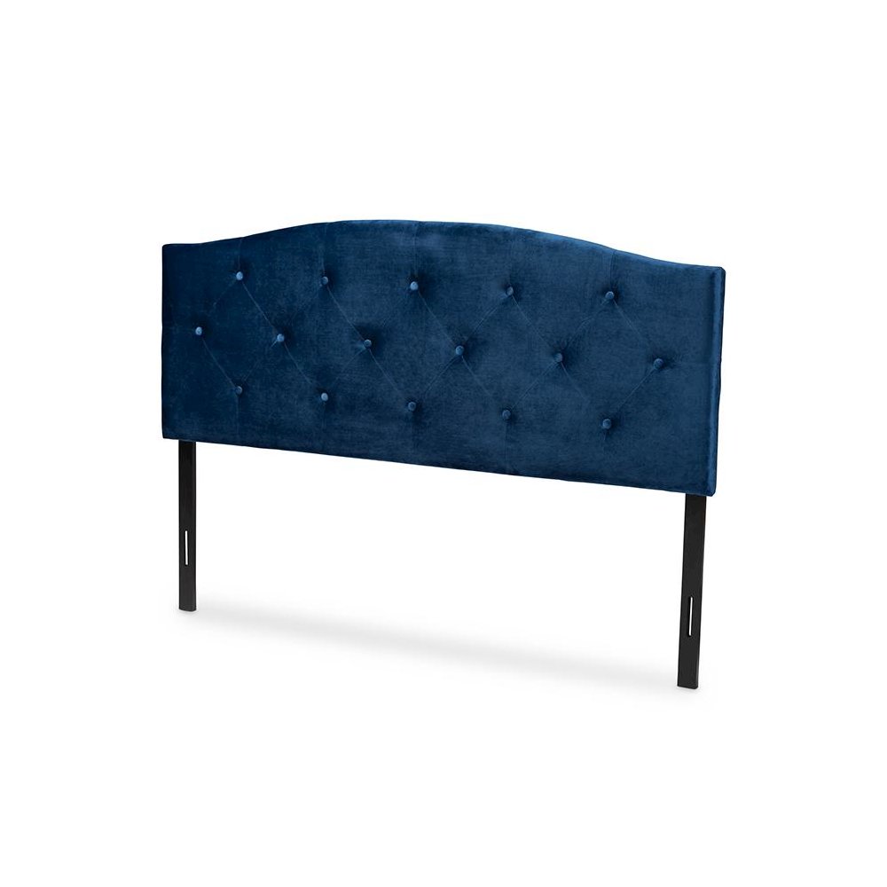 Navy Blue Velvet Fabric Upholstered King Size Headboard. Picture 1