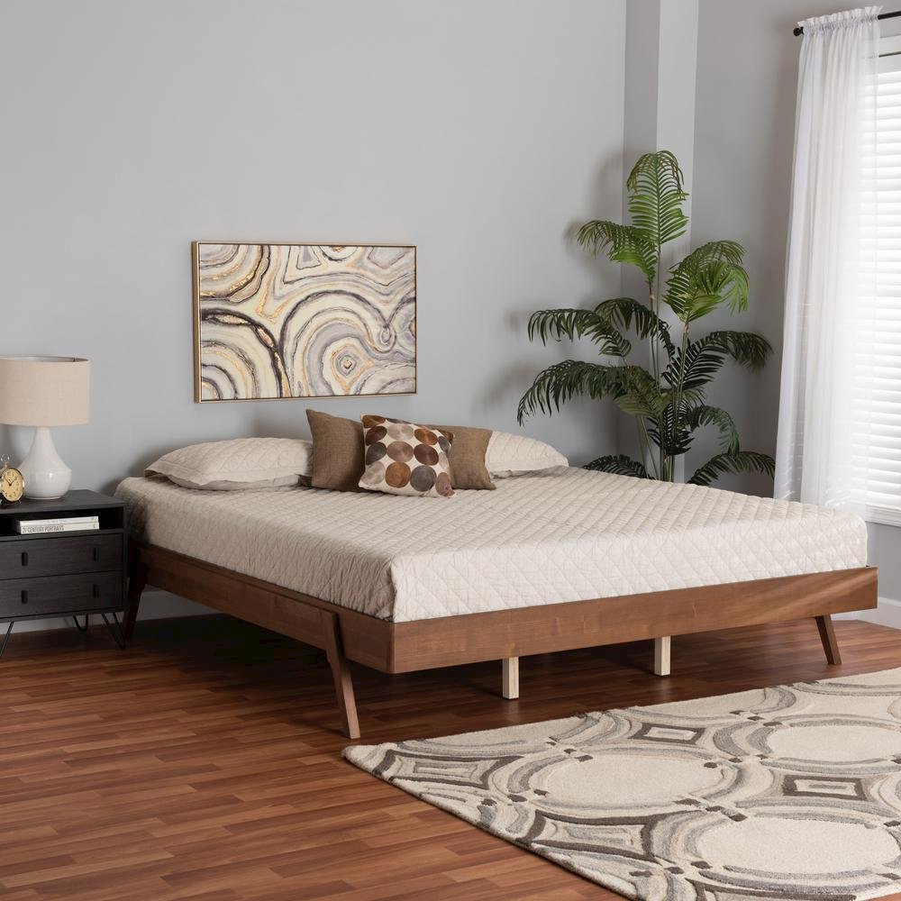Sarita Mid-Century Modern Ash Walnut Finished Wood King Size Bed Frame. Picture 15