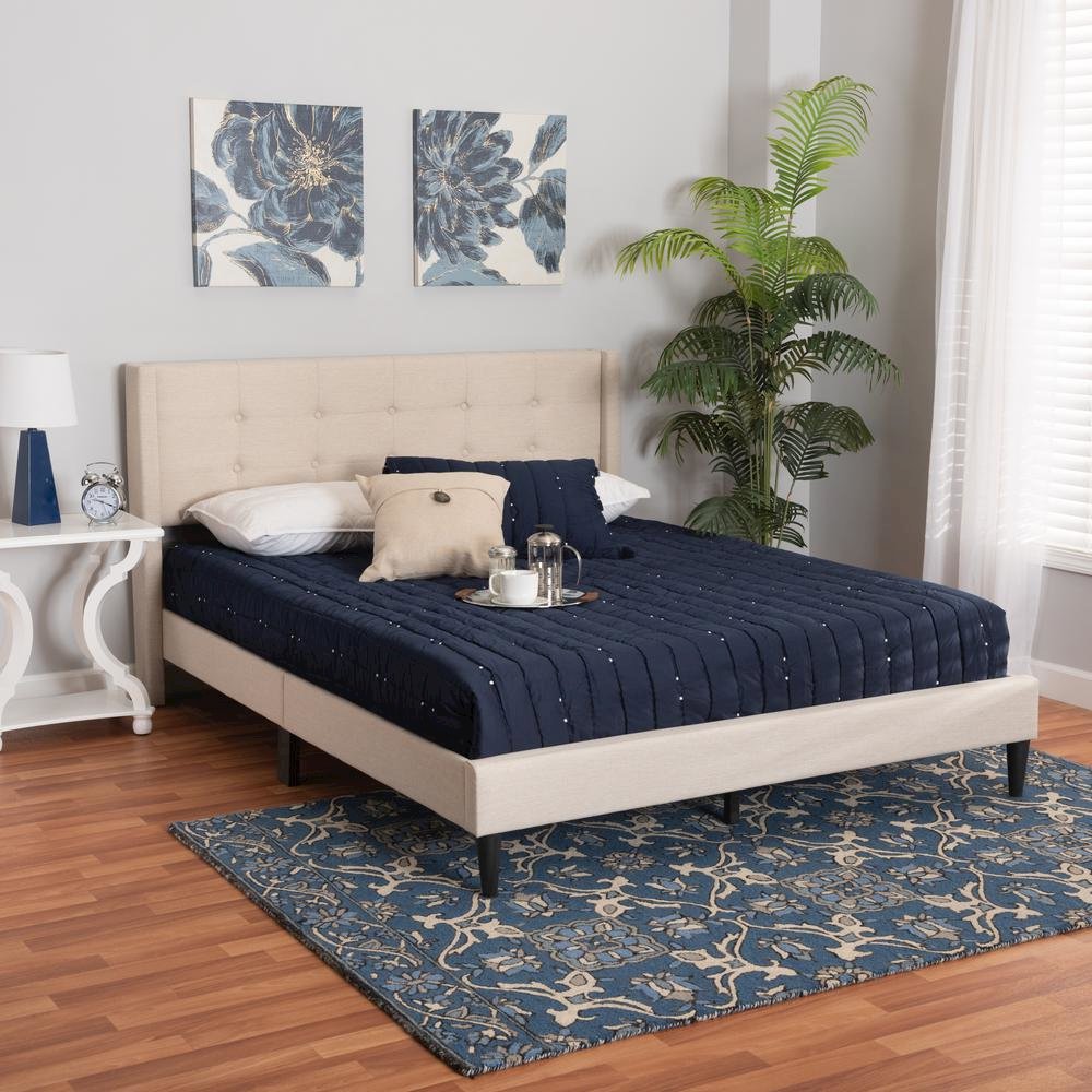 Transitional Beige Fabric Upholstered Queen Size Platform Bed. Picture 17