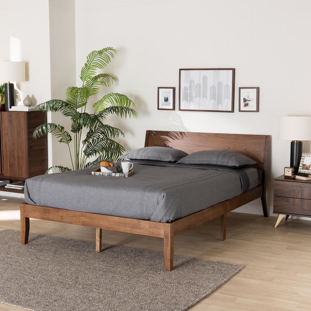 Salvatore Mid-Century Modern Walnut Brown Finished Wood King Size Platform Bed. Picture 17