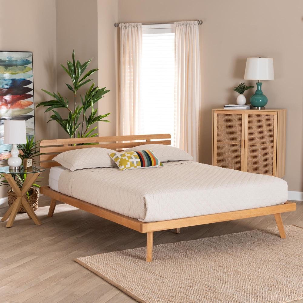 Joaquin Modern Japandi Rustic Brown Finished Wood Queen Size Platform Bed. Picture 17