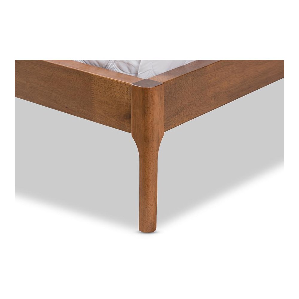 Brooklyn Mid-Century Modern Walnut Wood Beige Fabric King Size Platform Bed. Picture 6